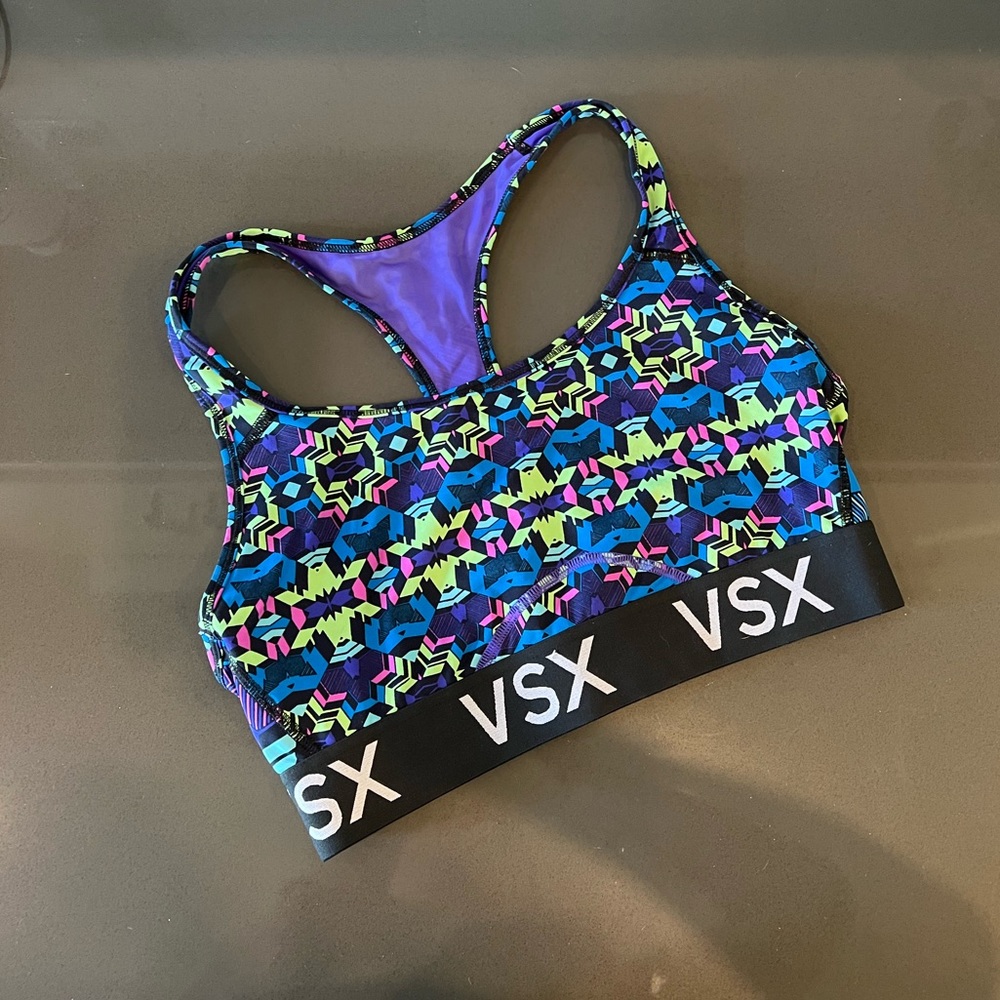 Victoria’s Secret VSX The Player Racerback Sports Bra Purple Green & Blue